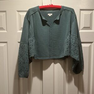 Pilcro Crop Balloon Sleeve Green Shirt Size Medium